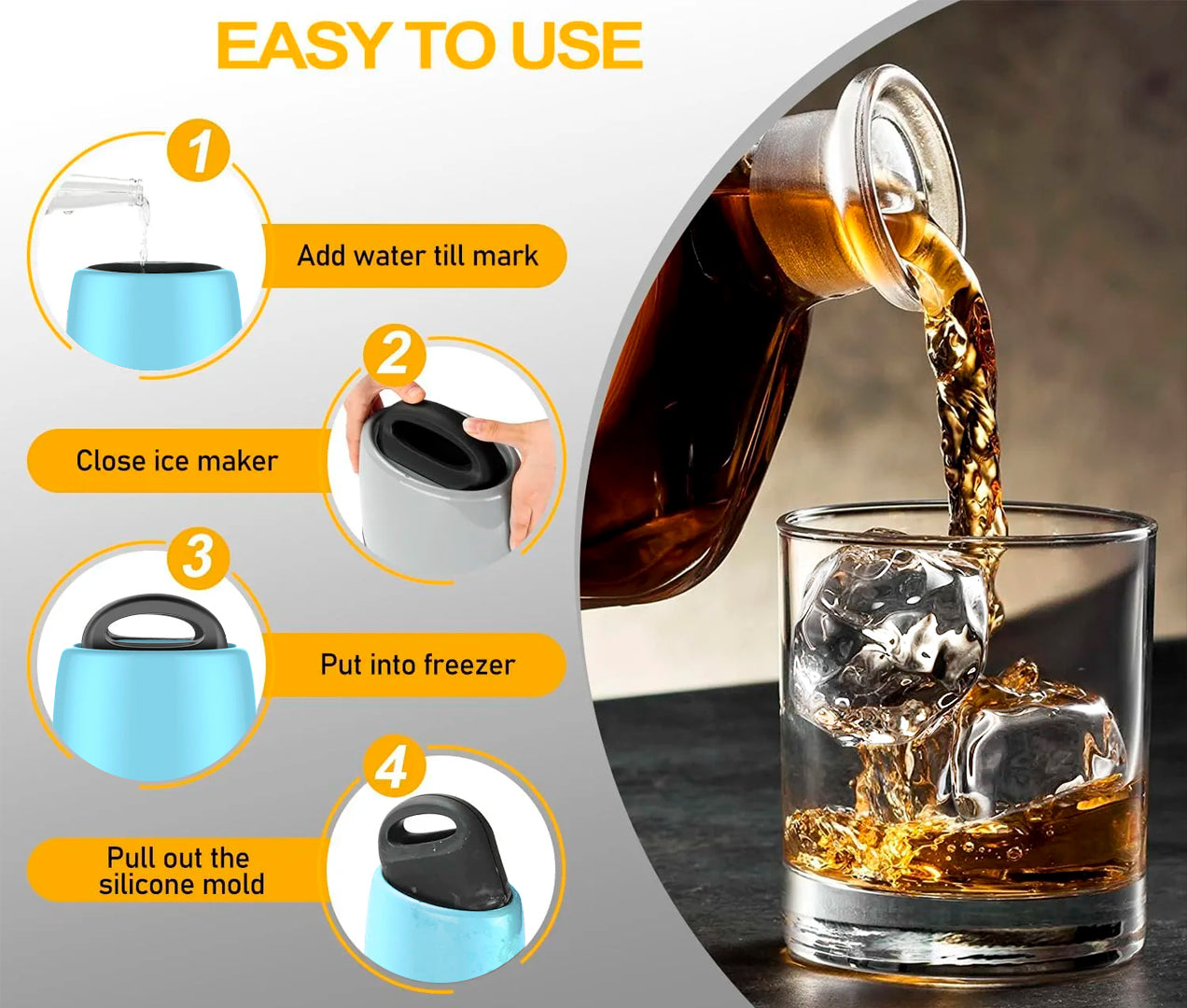 Premium Round Sphere Ice-Cube Mold Maker - 2 Crystal Clear Ice Cubes For the Bar Lemonsoda
