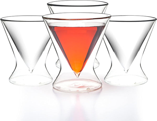 Double-Walled Stemless Martini Glasses - Set of 2/Set of 4 - 8oz For the Bar Lemonsoda Set of 4 (No Ring Base)