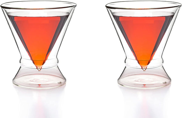 Double-Walled Stemless Martini Glasses - Set of 2/Set of 4 - 8oz For the Bar Lemonsoda Set of 2 (With Ring Base)