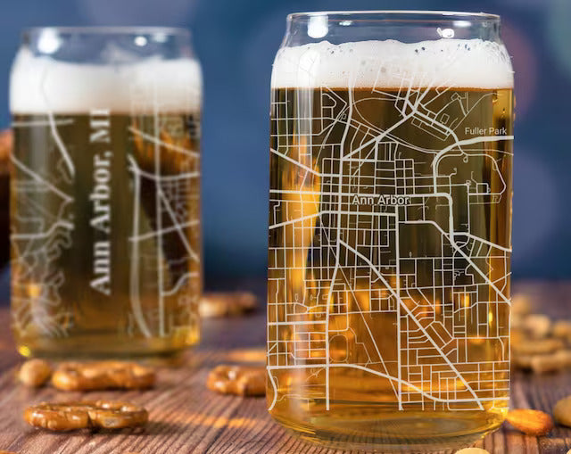 City Map Beer Can Glass - Top 50 US Cities