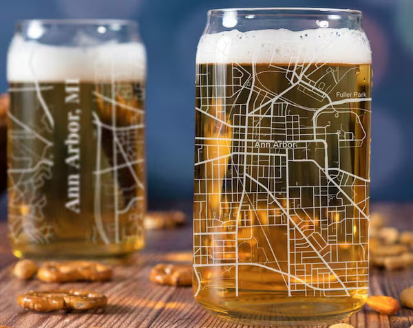 City Map Beer Can Glass - Top 50 US Cities