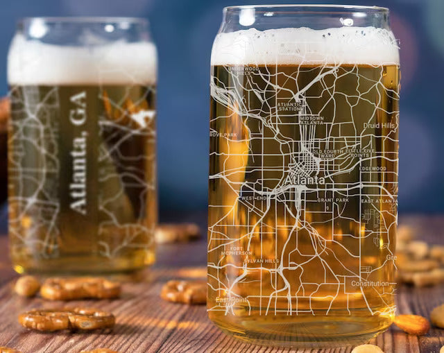 City Map Beer Can Glass - Top 50 US Cities