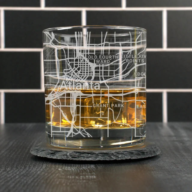 City Map Rocks Glass - Top 50 US Cities For the Bar Hometown Gifts Atlanta GA