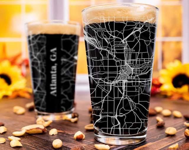 City Map Pint Glass - Top 50 US Cities For the Bar Hometown Gifts Atlanta GA