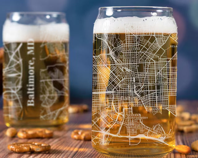 City Map Beer Can Glass - Top 50 US Cities