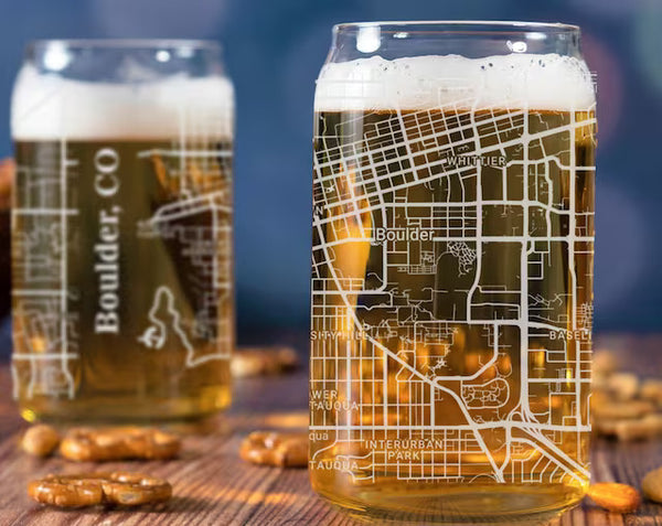 City Map Beer Can Glass - Top 50 US Cities