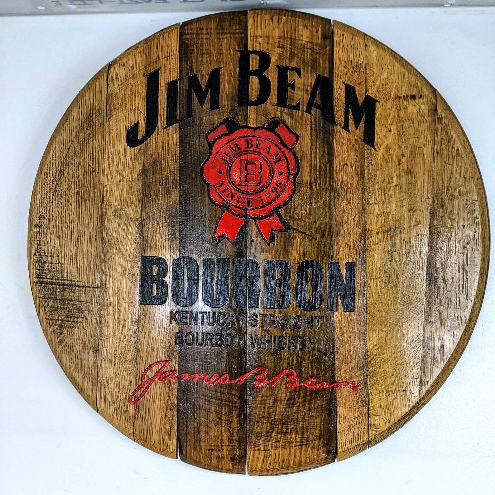 Jim Beam Bourbon Barrel Top - Wall Hanging For the Man Cave Gambill Woodworking