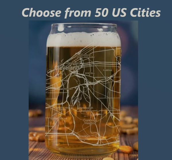 City Map Beer Can Glass - Top 50 US Cities For the Bar Hometown Gifts Choose a city...
