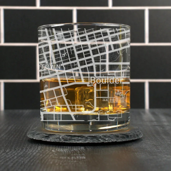 City Map Rocks Glass - Top 50 US Cities For the Bar Hometown Gifts Boulder CO