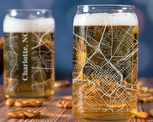 City Map Beer Can Glass - Top 50 US Cities For the Bar Hometown Gifts Charlotte NC