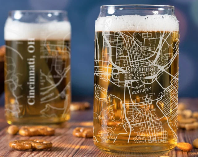 City Map Beer Can Glass - Top 50 US Cities For the Bar Hometown Gifts Cincinnati OH