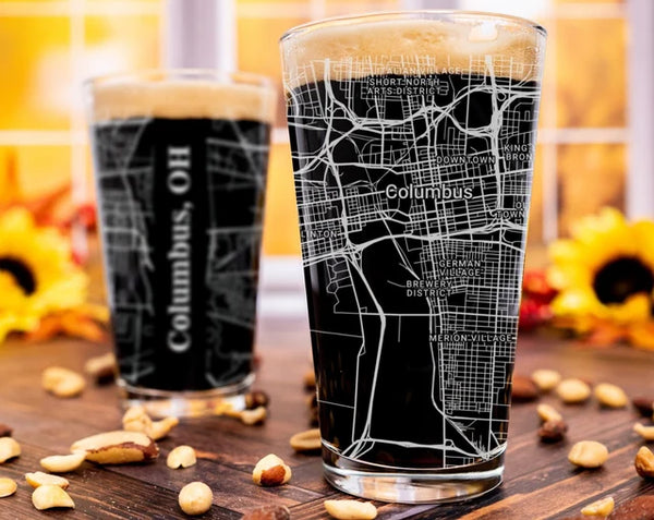 City Map Pint Glass - Top 50 US Cities For the Bar Hometown Gifts Columbus OH