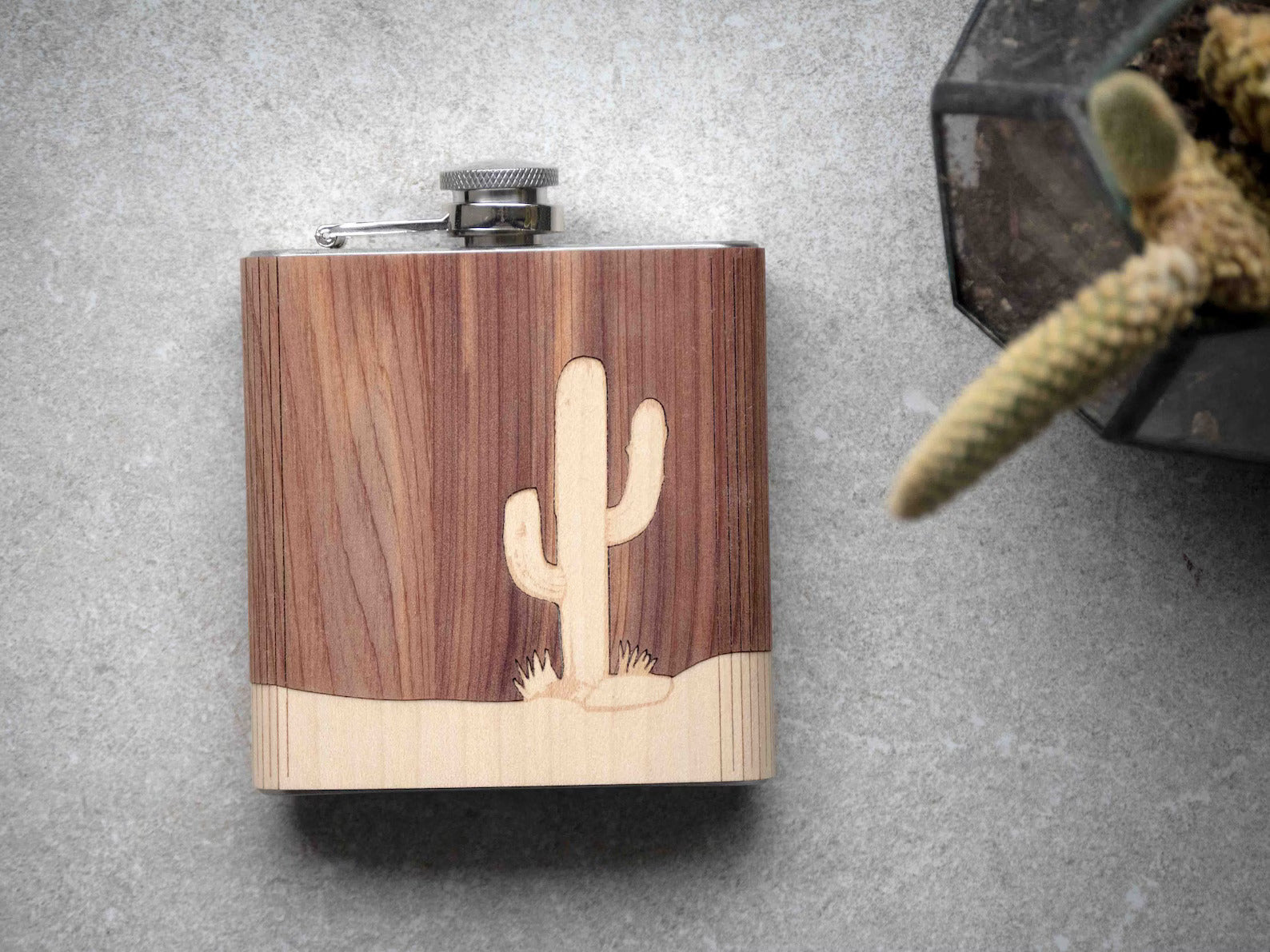 Cactus - Wooden Hip Flask For the Bar Autumn Woods