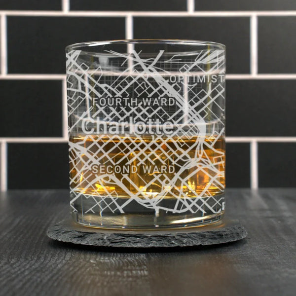City Map Rocks Glass - Top 50 US Cities For the Bar Hometown Gifts Charlotte NC