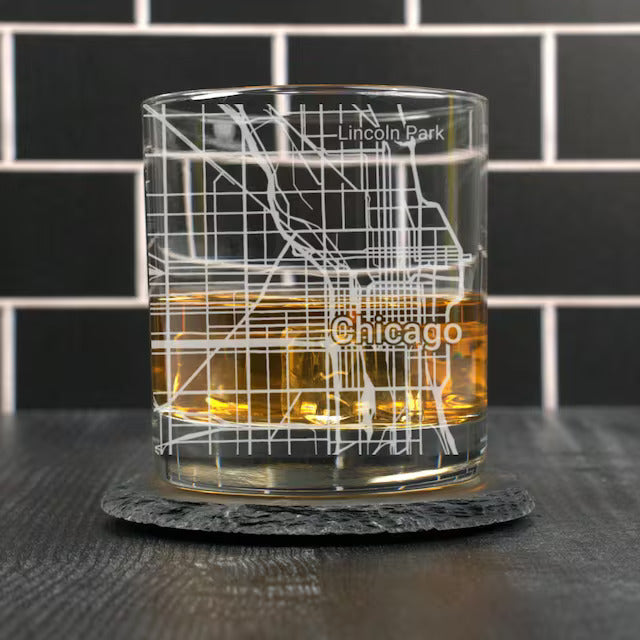 City Map Rocks Glass - Top 50 US Cities For the Bar Hometown Gifts Chicago IL
