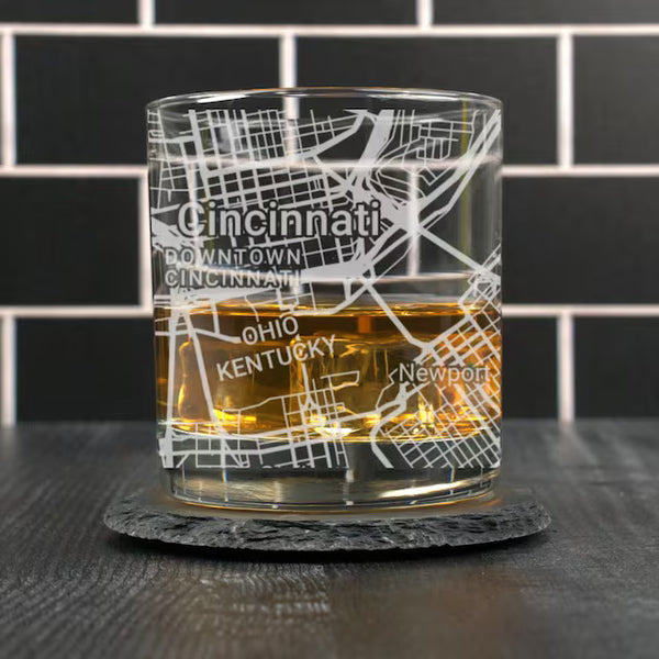 City Map Rocks Glass - Top 50 US Cities