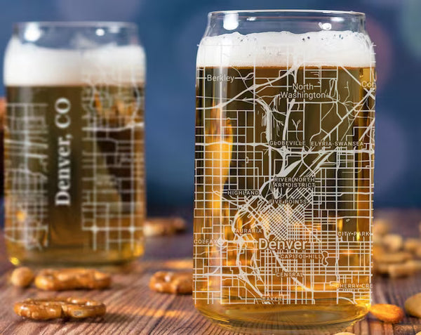 City Map Beer Can Glass - Top 50 US Cities