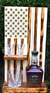 Whiskey Bottle Rack - White With Shot Glass Shelf For the Bar 13 Stripes