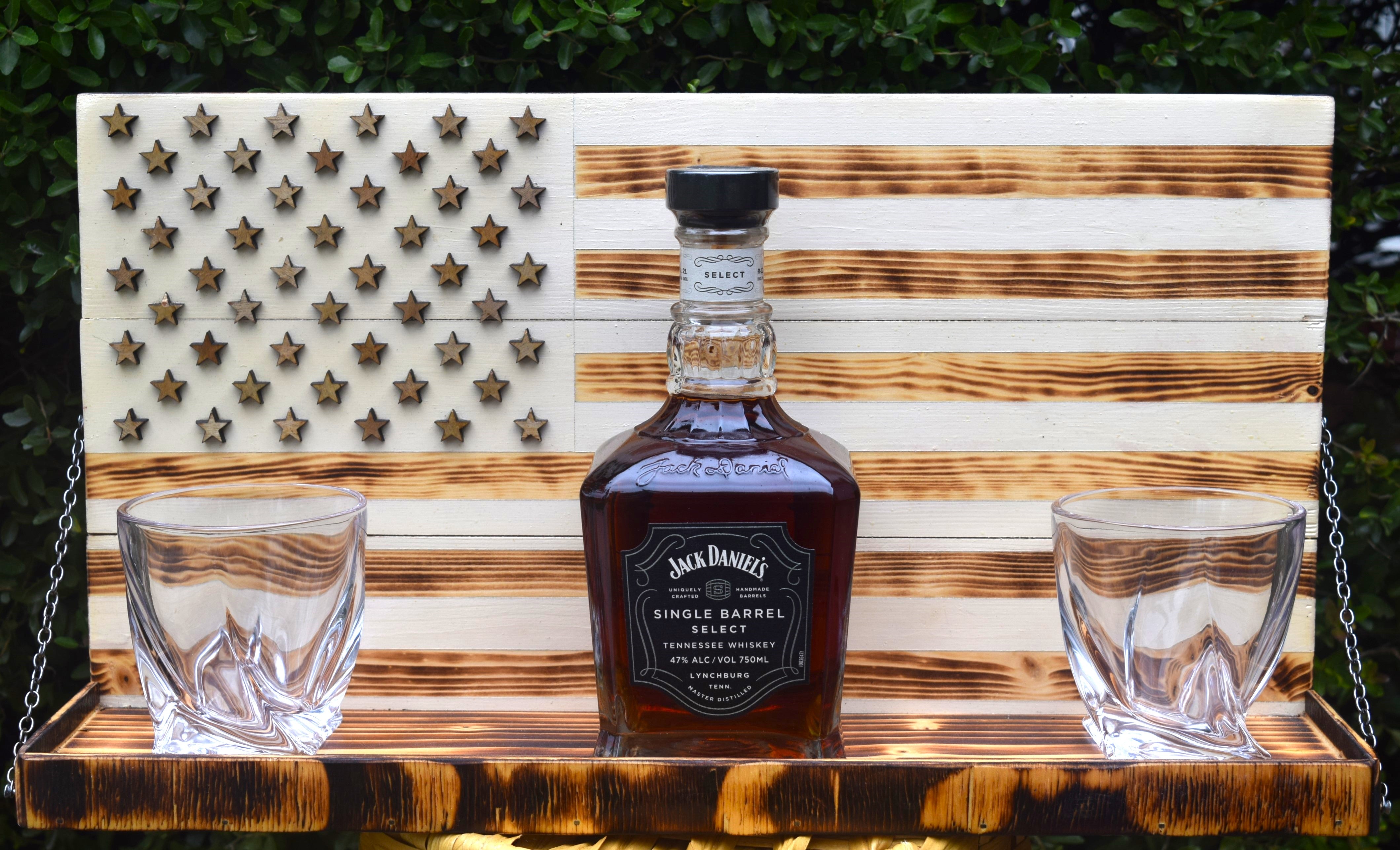 Whiskey Bottle Rack - White with Burnt Wood For the Bar 13 Stripes