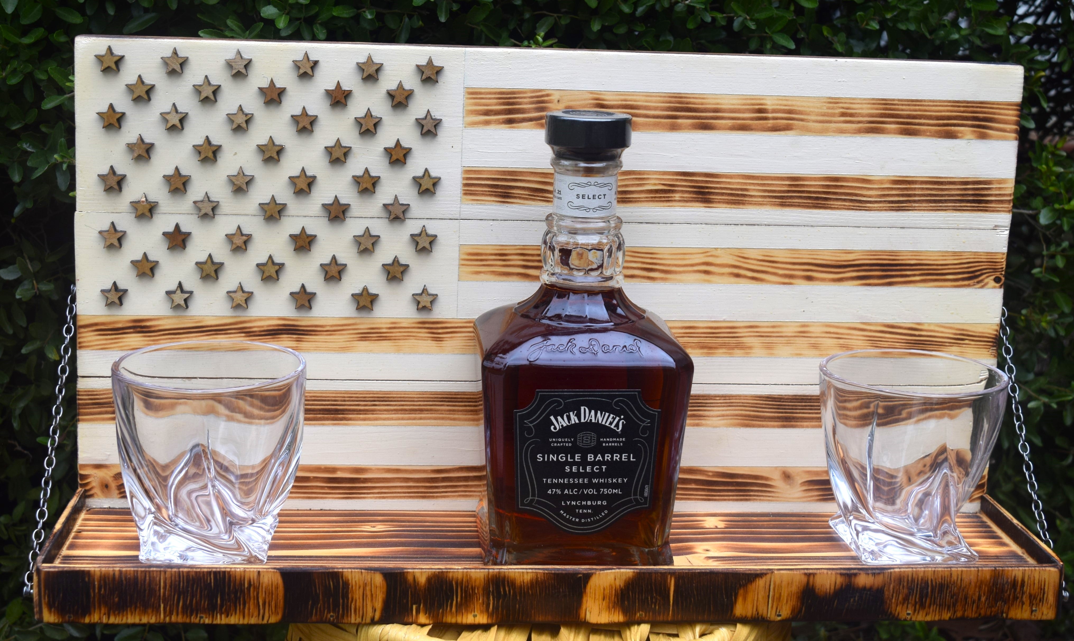 Whiskey Bottle Rack - White with Burnt Wood For the Bar 13 Stripes