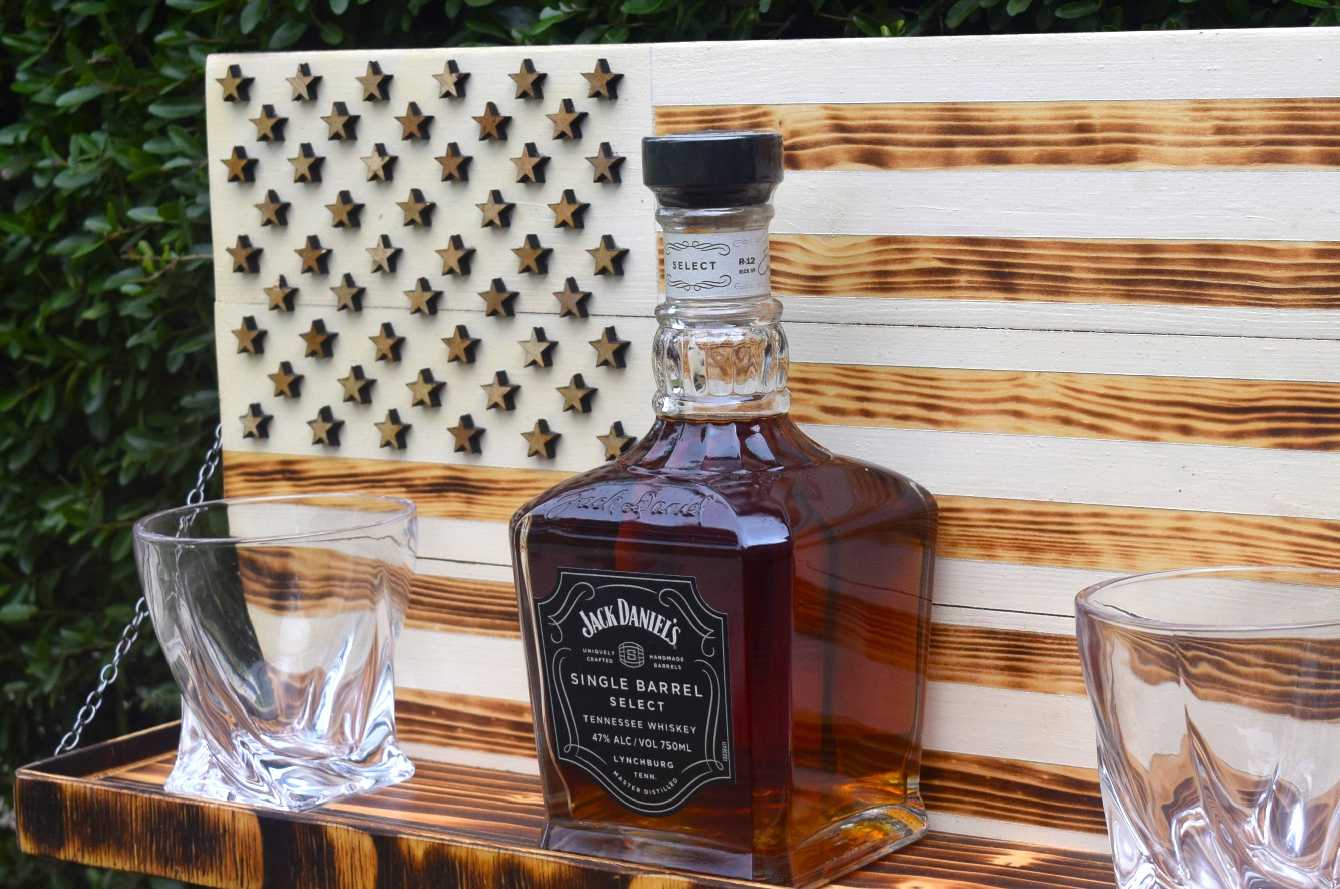 Whiskey Bottle Rack - White with Burnt Wood For the Bar 13 Stripes