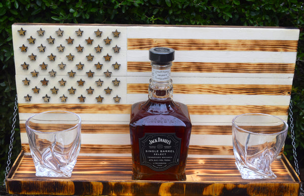 Whiskey Bottle Rack - White with Burnt Wood For the Bar 13 Stripes