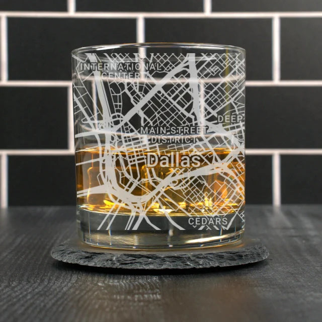 City Map Rocks Glass - Top 50 US Cities For the Bar Hometown Gifts Dallas TX