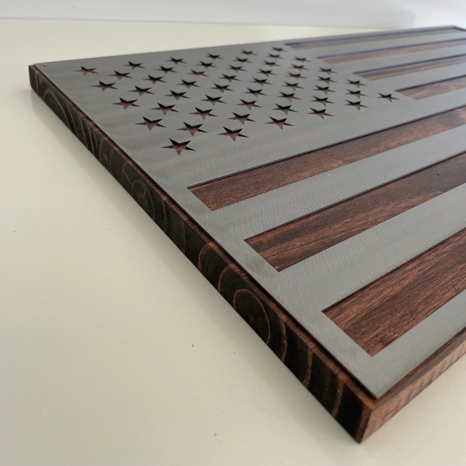 Metal American Flag on Dark Wood For the Man Cave McCurdy Woodworking