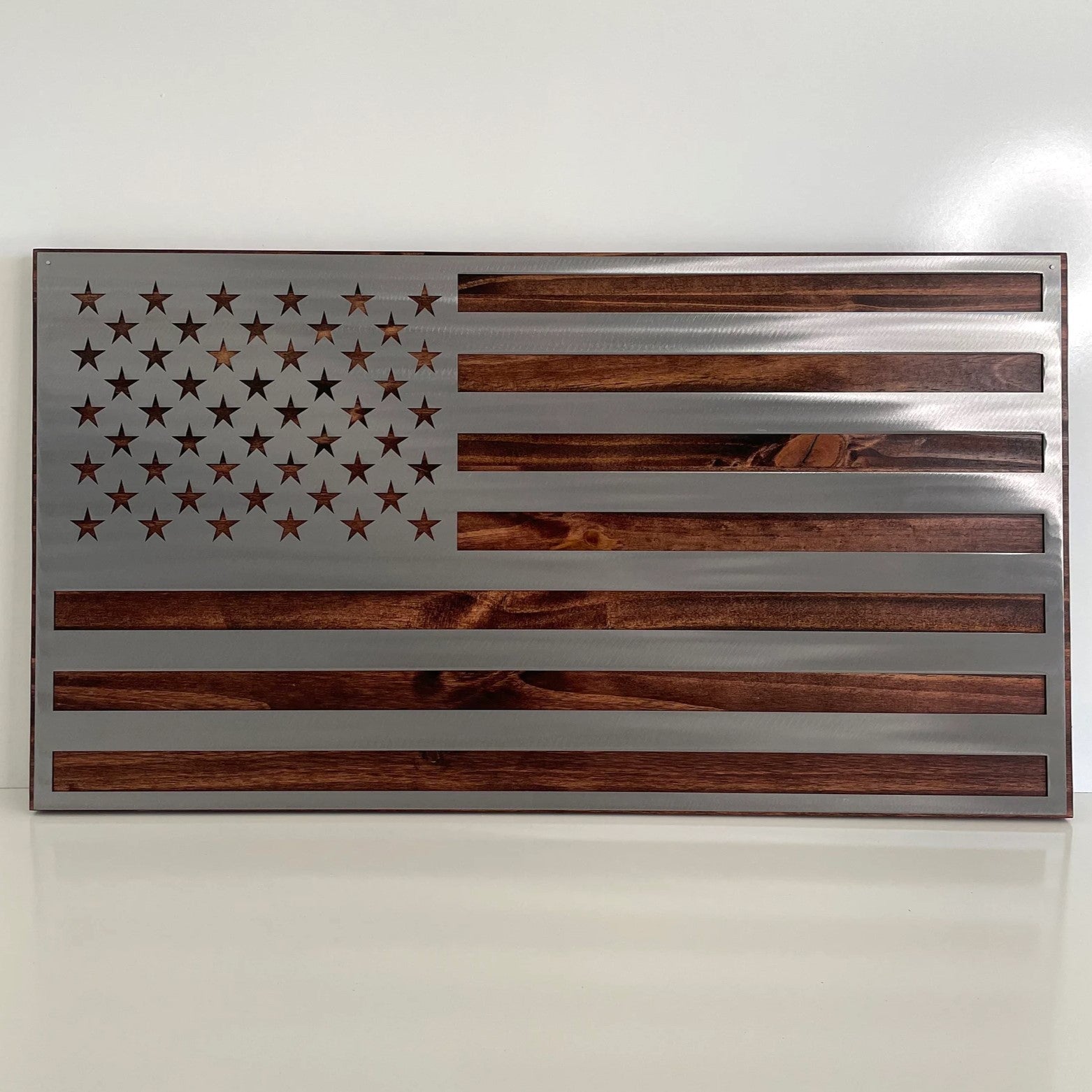 Metal American Flag on Dark Wood For the Man Cave McCurdy Woodworking