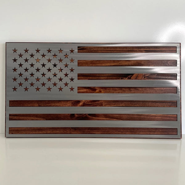 Metal American Flag on Dark Wood For the Man Cave McCurdy Woodworking