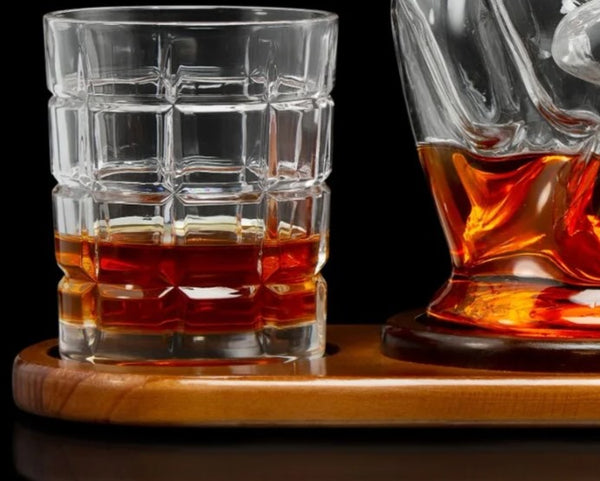 Middle Finger Whiskey Decanter - with 2 Cut Glass Rocks Glasses For the Bar The Diamond Glassware