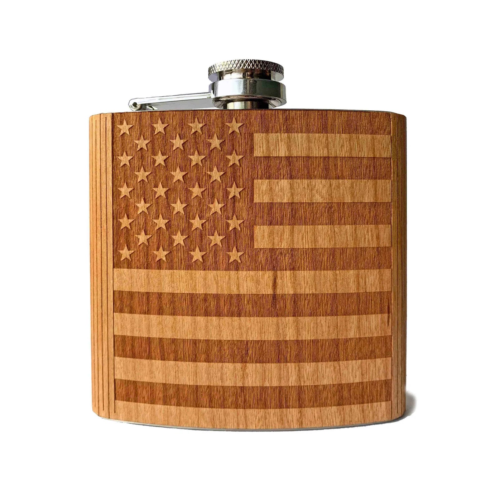 American Flag - Wooden Hip Flask For the Bar Autumn Woods