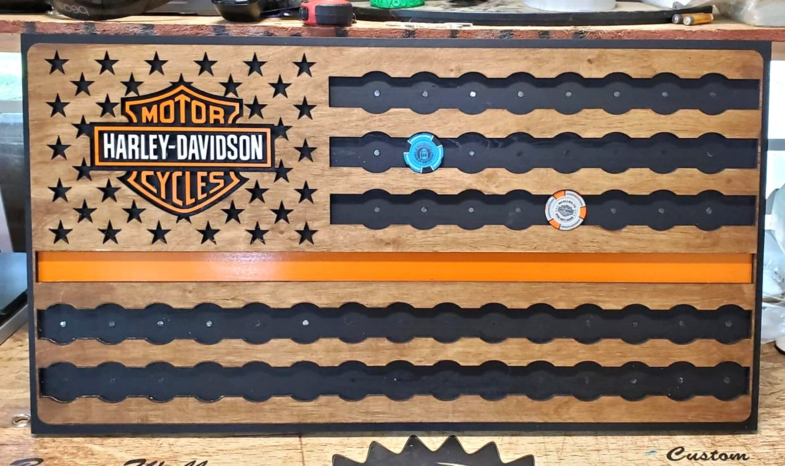 Harley-Davidson Flag - Poker Chip Display For the Gear Head From the Mind