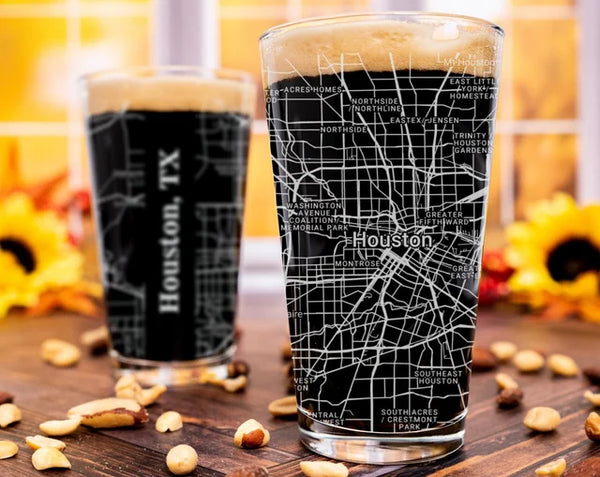 City Map Pint Glass - Top 50 US Cities For the Bar Hometown Gifts Houston TX