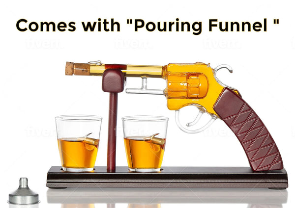 Revolver Gun Whiskey Decanter - with 2 Bullet Shot Glasses For the Bar The Diamond Glassware