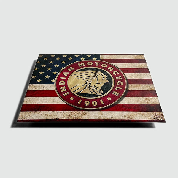 Indian Motorcycle 'American Flag' - Tin Metal Sign For the Gear Head Sign Box Co.