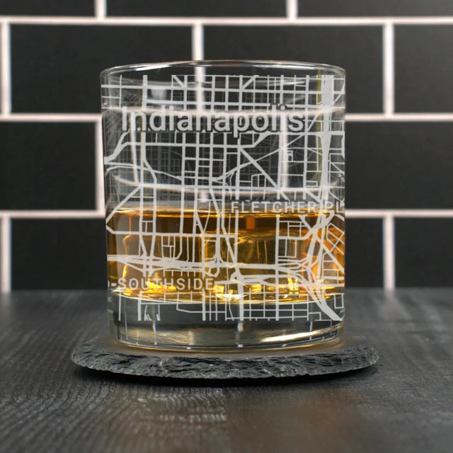 City Map Rocks Glass - Top 50 US Cities