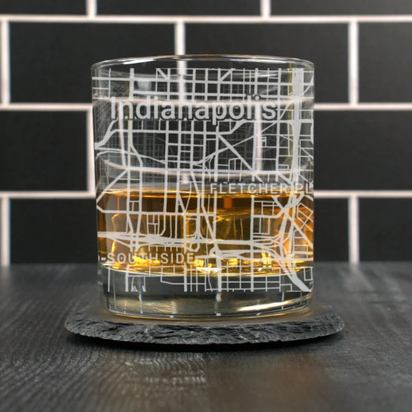 City Map Rocks Glass - Top 50 US Cities