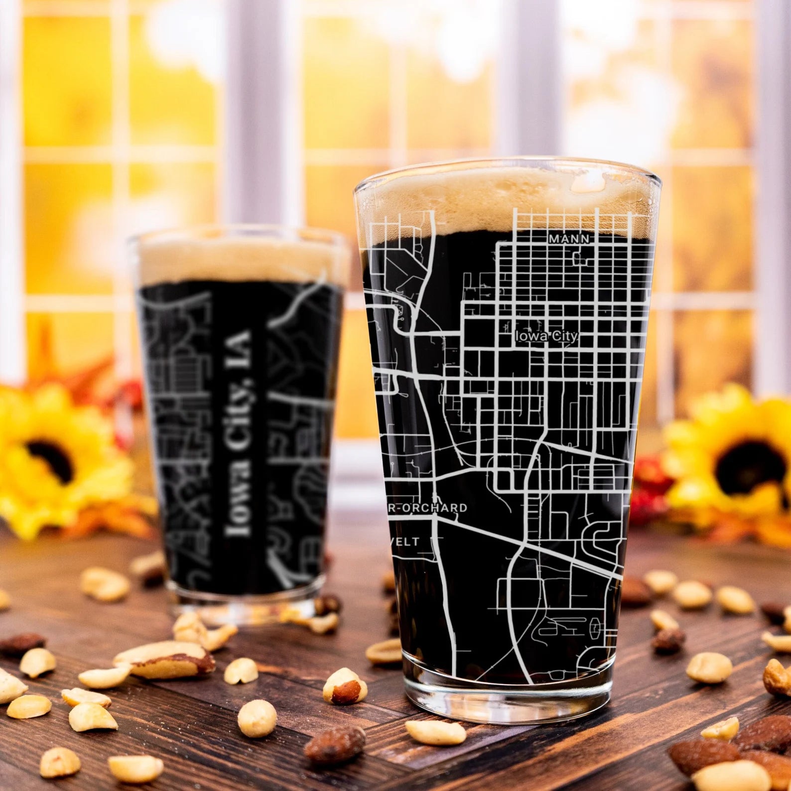 City Map Pint Glass - Top 50 US Cities For the Bar Hometown Gifts Iowa City IA