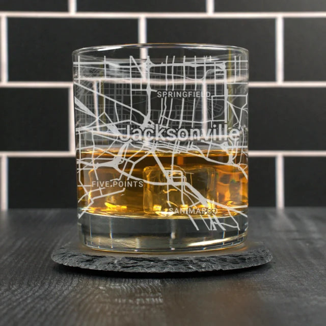 City Map Rocks Glass - Top 50 US Cities For the Bar Hometown Gifts Jacksonville FL