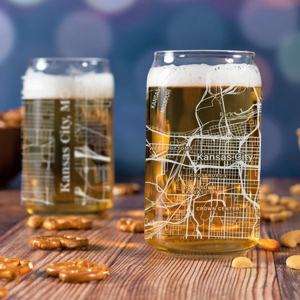 City Map Beer Can Glass - Top 50 US Cities