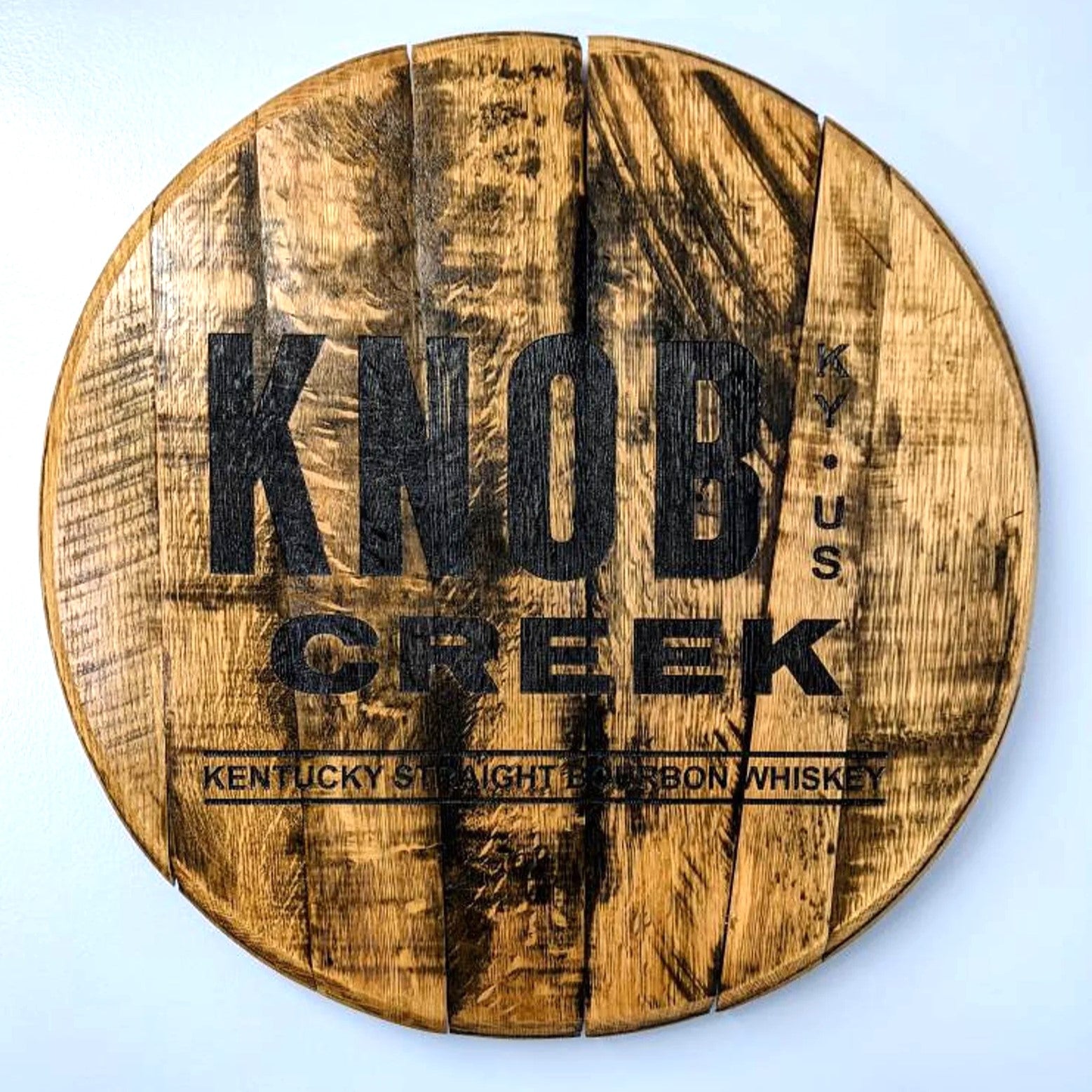 Knob Creek Bourbon Barrel Top - Wall Hanging For the Man Cave Gambill Woodworking