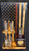 Whiskey Bottle Rack - Thin Red Line With Shot Glass Shelf For the Bar 13 Stripes