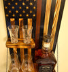 Whiskey Bottle Rack - Thin Red Line With Shot Glass Shelf For the Bar 13 Stripes