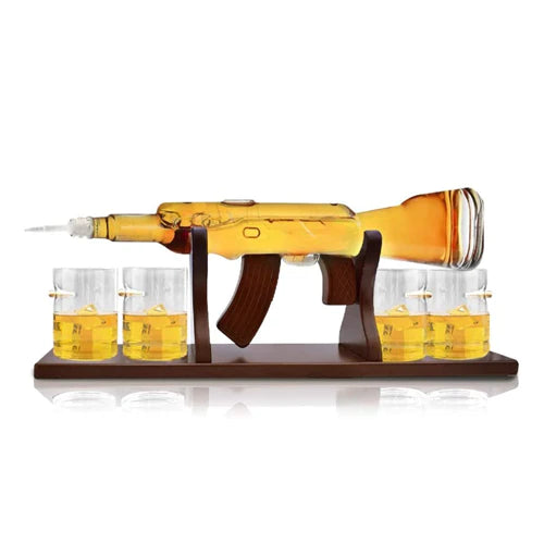 Machine Gun Whiskey Decanter Set - with 4 Bullet Rocks Glasses For the Bar The Diamond Glassware