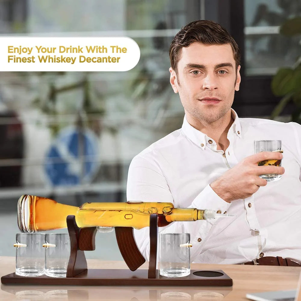 Machine Gun Whiskey Decanter Set - with 4 Bullet Rocks Glasses For the Bar The Diamond Glassware