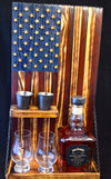 Whiskey Bottle Rack - Blue with Red With Shot Glass Shelf For the Bar 13 Stripes