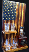 Whiskey Bottle Rack - Blue with Red With Shot Glass Shelf For the Bar 13 Stripes