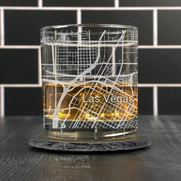 City Map Rocks Glass - Top 50 US Cities