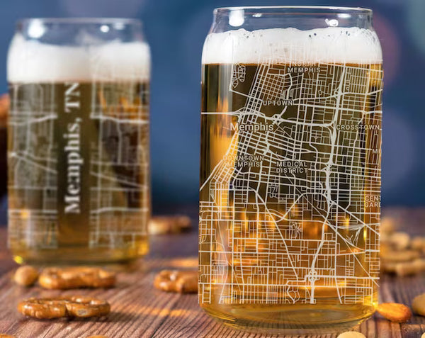 City Map Beer Can Glass - Top 50 US Cities